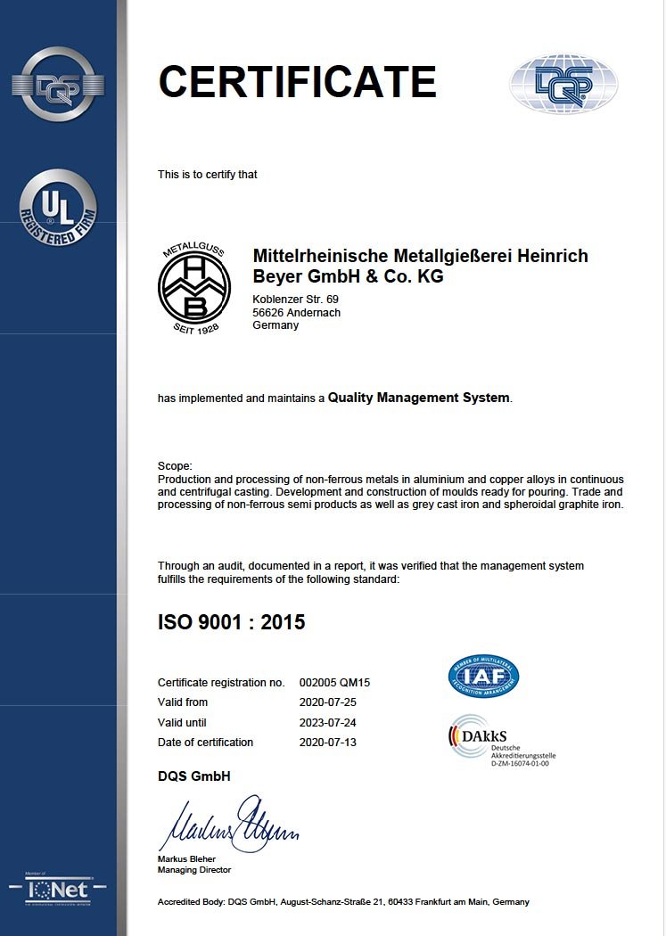 Zertifikat ISO 9001:2015 - english